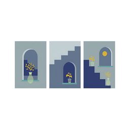 999Store Blue & White 3 Pieces Abstract Printed Canvas Painting Wall Arts-picture-5