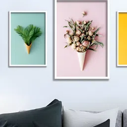 Aura Green & Pink 3 Pieces Floral and Botanical Wall Painting Art-16