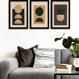 WENS Set Of 3 Multicoloured Geometric Wall Art Painting-87