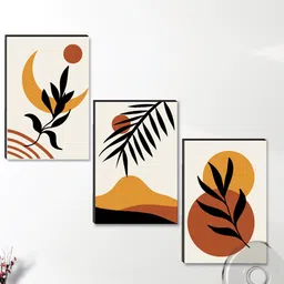 SAF Cream & Orange 3 Pieces Modern Art Framed Wall Painting-image-7