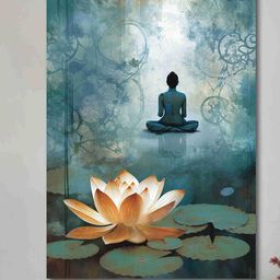 SAF Teal & Gold Toned Lord Buddha Painted Canvas Wall Art-18