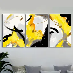 SAF Yellow & Grey 3-Pieces Abstract Modern Art Printed UV Coating Framed Wall Art-5