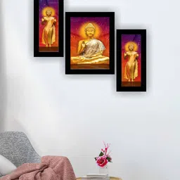 SAF Black & Yellow 3-Pieces Buddha Modern Wall Art Painting-image-77