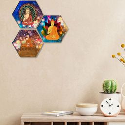SAF Blue & Orange 3 Pieces Lord Buddha Printed UV Textured Wall Painting-image-56