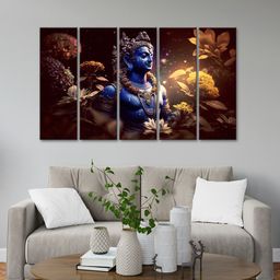 999Store Brown 5 Pcs Lord Shiva With Golden Flower And Leaf Modern Art Wall Painting-image-51