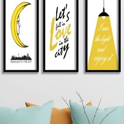 Aura Yellow & White 3 Pieces Wall Paintings-image-3