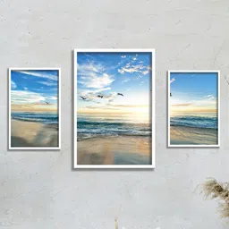 SAF Blue & White 3-Pieces Modern Art Printed Framed UV Coating Wall Art-image-13