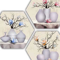 PnF Beige & Blue 3 Piece Floral and Botanical Wooden Painting Wall Art-image-90