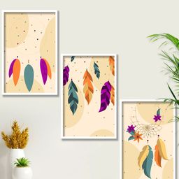 SAF Beige & Green 3 Pieces Modern Boho Art Painting Framed Wall Art-50