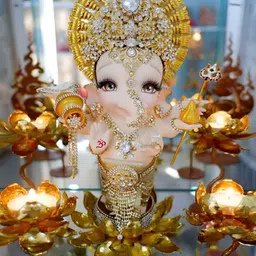 British Terminal Gold-Toned & White Lord Ganesha Religious Wall Photograph-image-22