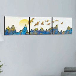 SAF White & Blue 3 Pieces Modern Art Printed UV Coating Wall Art-image-58
