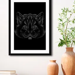 999Store Black & Grey Cat Face Framed Printed Paper Painting-image-65