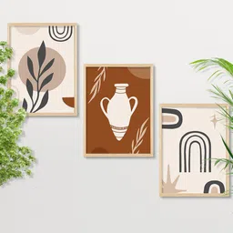 SAF 3-Pcs Brown & Beige Modern Art Painting Framed Wall Art-3