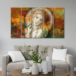 999Store Brown & Cream 5 Pieces Women Face Art Modern Art Panels Wall Painting-image-62