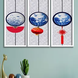 SAF Grey & Blue 3-Pieces Abstract Printed Framed Wall Art-14