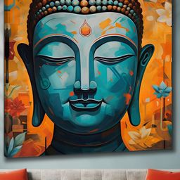 SAF Blue & Orange Wooden Lord Buddha Wall Art-38