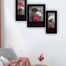 SAF Grey & Pink 3 Pieces Flower Pot Modern Painting Framed Wall Art-image-78