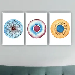 SAF White & Blue 3 Pieces Abstract Painting Waterproof Wall Art-picture-2