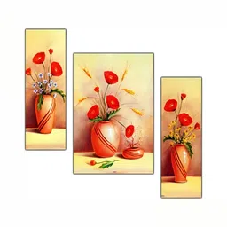 PnF Yellow & Red 3 Pieces Floral Wooden Painting Wall Arts-10