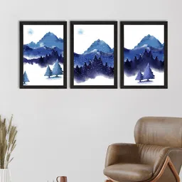 eCraftIndia Set Of 3 Blue & White Winter Day Printed Satin Matte Texture UV Art Paintings-picture-5