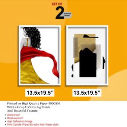 Aura White & Gold-Toned 2 Pieces Wooden Abstract Wall Art-4