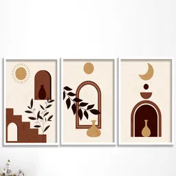 SAF Cream Coloured & Brown 3 Pieces Modern Art Painting Framed Wall Arts-26