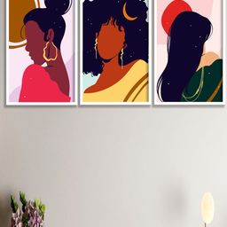 SAF Navy Blue & Orange 3 Pieces Modern Boho Printed Matte Finish Wall Art-17
