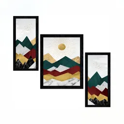 PnF Charcoal & Green 3 Piece Paper Painting Wall Art-image-55