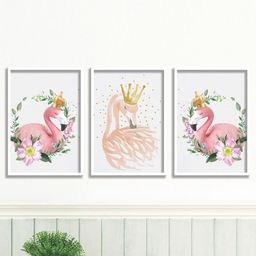 SAF Set Of 3 Pink & Green UV textured Modern Wall Art-6
