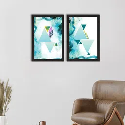 eCraftIndia Set of 2 Watercolour Background With Triangle Art Paintings-58