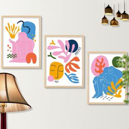SAF 3-Pcs Pink & Blue Modern Art Painting Framed Wall Art-29