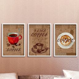 SAF Brown & Red 3-Pieces Coffee Mug Printed Framed Wall Art-21