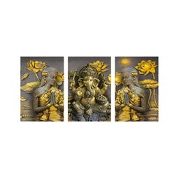 999Store Gold-Toned & Yellow 3 Pieces Canvas Religious Painting Wall Arts-picture-39