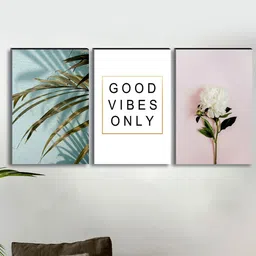 SAF Blue & White 3-Pieces Good Vibes Printed UV Coating Wall Art-image-30