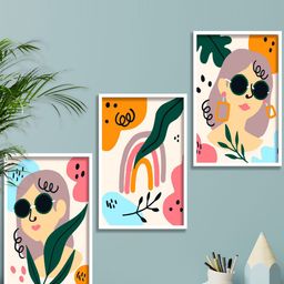 SAF Pink & Yellow 3 Pieces Modern Boho Art Painting Framed Wall Art-image-87