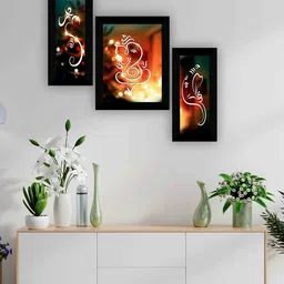 SAF Black & Yellow 3-Pieces Lord Ganesha Printed Framed Wall Art-image-86