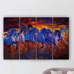 SAF 4-PC Blue & Red Seven Running Horses Printed Wall Art-image-38
