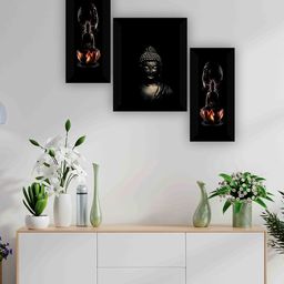 SAF Black 3-Pieces Lord Buddha Printed Framed Wall Art-image-102