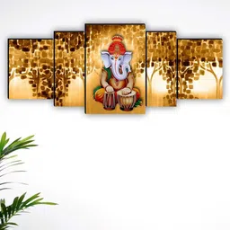SAF Brown & Beige 5 Pieces Lord Ganesha Painting Wall Art-picture-30