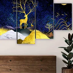 SAF Blue & Green 5 Pieces Wooden Birds & Animals Wall Arts-image-94