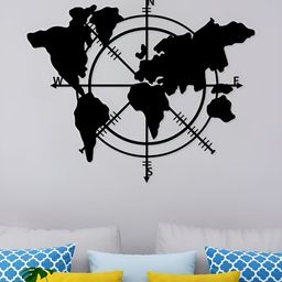 ARTROOMS Black World Map Metal Wall Decor-picture-12