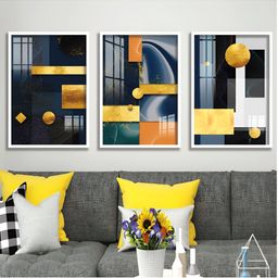 Aura Grey & Yellow 3 Pieces Wood Abstract Wall Paintings-image-73