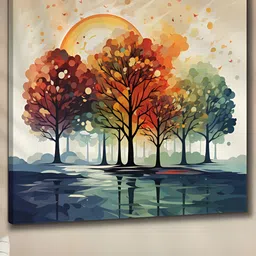 Aura Orange & Green Canvas Floral & Botanical Wall Painting-23