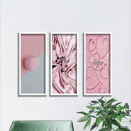 SAF Set Of 3 Pink & White UV Textured Beautiful love Painting Wall Art-13