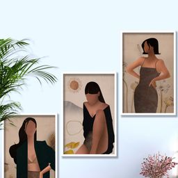 SAF Brown & Black 3 Pieces Modern Boho Art Painting Framed Wall Art-image-82