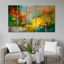 999Store Yellow 5 Pieces Abstract Color Multi Frame Modern Art Painting Art Panels-7