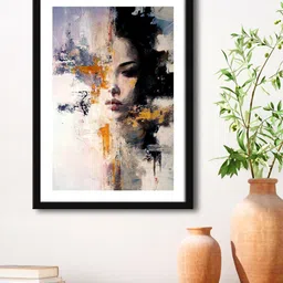 999Store Brown & Black Abstract Art With Half Face Painting Framed Wall Art-image-3