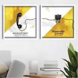 Aura White & Yellow 2 Pieces Wood Abstract Wall Paintings-14