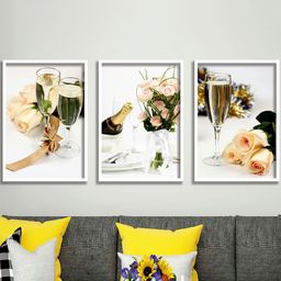 SAF White & Peach 3-Pieces Wine Glass Printed Framed Wall Art-13