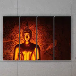 SAF 4-Pcs Red & Yellow Buddha Printed Framed Wall Painting-29